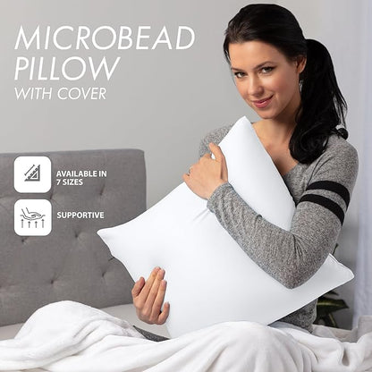 PILLOWY 12" x 20" Throw Pillow - White: 1 PCS Luxurious Premium Microbead Pillow with 85/15 Nylon/Spandex Fabric. Forever Fluffy, Outstanding Beauty & Support. Silky, Soft & Beyond Comfortable