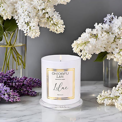 Chloefu LAN Lilac Candle, Scented Candles for Home, Wedding Gift for Women, Natural Soy Wax for Clean Burning, Luxury Glass Jar, Bridal Shower Gifts, Non-Toxic, 70 Hour Burn, 10 oz