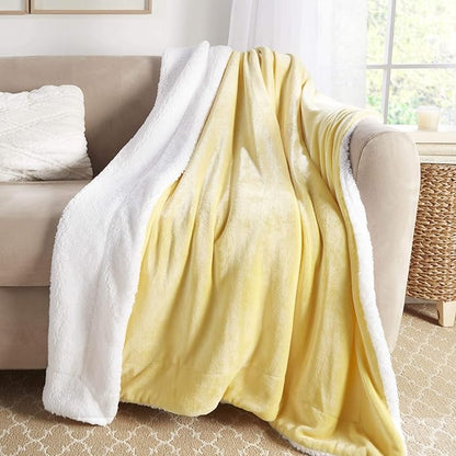 Genteele Sherpa Throw Blanket Super Soft Reversible Ultra Luxurious Plush Blanket, 50 x 60 inches, Yellow/White
