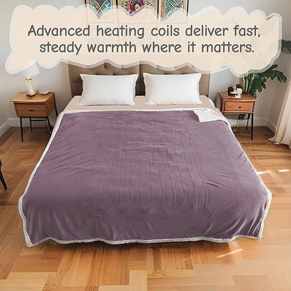 Electric Heated Blanket Twin Size 62"x84", Soft Flannel with Overheat Protection, 9 Adjustable Heat Settings & 10-Hour Auto-Off Timer, Fast Heating for Winter Comfort, Purple
