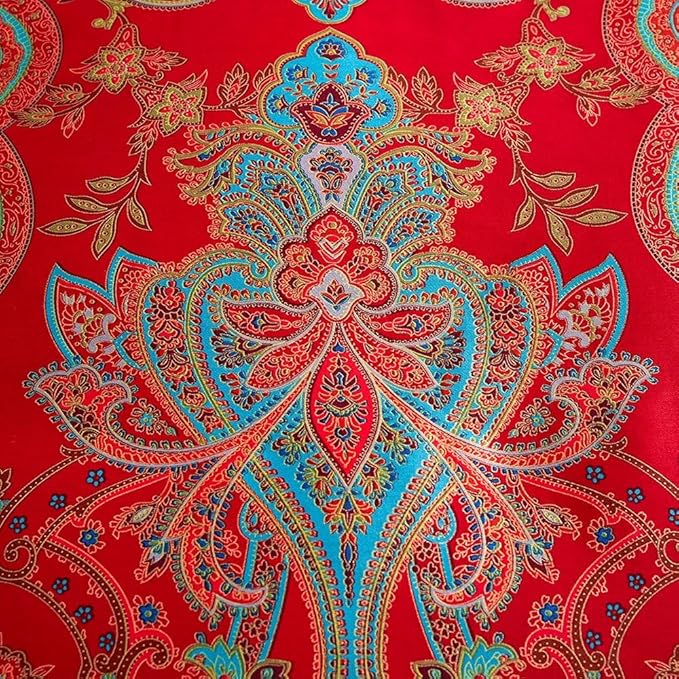 mixinni Red Paisley Comforter Sets Twin XL Size Bed Shabby Chic Print Comforter All Season 3 Pieces 1 Fluffy Soft Comforter with 2 Pillow Shams-Twin XL Size
