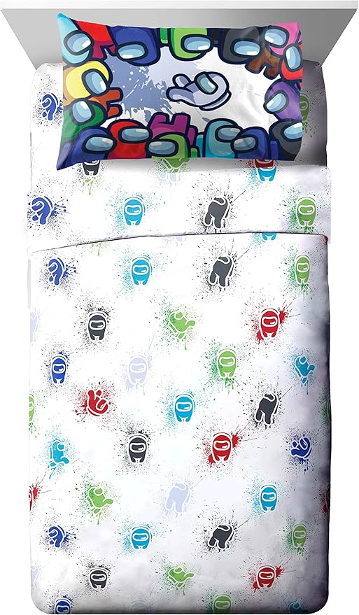 Jay Franco Among Us Space Splatter 5 Piece Full Size Bed Set - Includes Comforter & Sheet Set - Super Soft Fade Resistant Microfiber (Official Among Us Product)