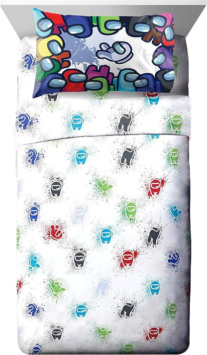Jay Franco Among Us Space Splatter 5 Piece Full Size Bed Set - Includes Comforter & Sheet Set - Super Soft Fade Resistant Microfiber (Official Among Us Product)