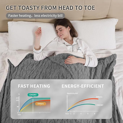 Heated Blanket Queen Size, Queen Size Electric Blanket Dual Control with 5 Heating Levels & 10 Hours Auto Off, Fast Heating with Overheat Protection, 3D Pattern Design, 100" x 90", Gray