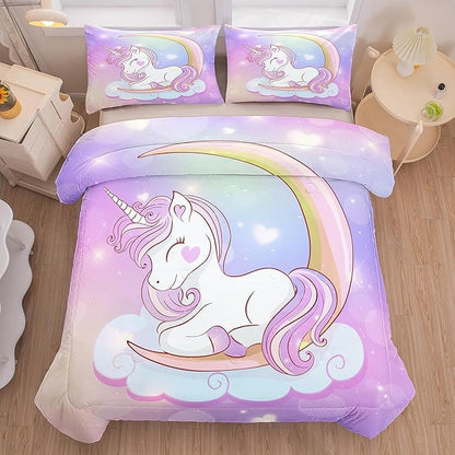 Tailor Shop Unicorn Girls Comforter Sets Full Size,Unicorn Purple Bedding Sets for Girls Kids Teens with 2 Pillowcase