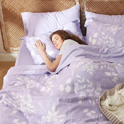 Bedsure Twin Comforter Set - 5 Pieces Floral Lavender Soft Bedding Sets, Twin Bed in a Bag with Botanical Flowers Comforter, Sheets, Pillowcase & Sham