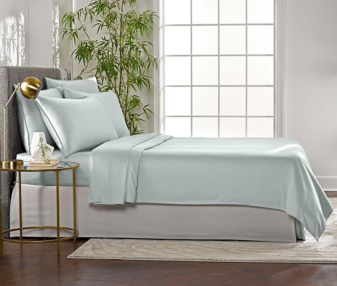Pure Bamboo King Sheets, Genuine 100% Organic Viscose Derived from Bamboo Bed Sheet Set, Luxuriously Soft & Cooling, Double Stitching, 2 Year Quality Promise (King, Sea Glass) (Pack of 2)