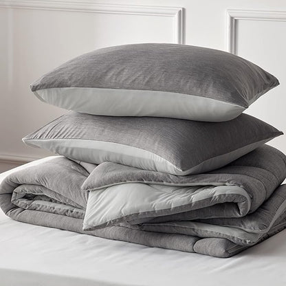 Bedsure Queen Comforter Set - Cooling and Warm Bed Set, Light Grey Reversible Bedding for All Season, 3 Pieces, 1 Queen Size Comforter (88"x88") and 2 Pillow Cases(20"x26")
