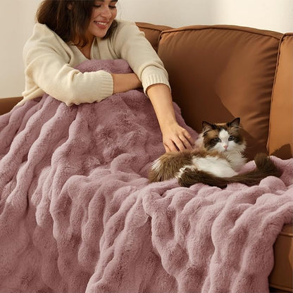 Bedsure GentleSoft Fluffy Fuzzy Dusty Rose Throw Blanket, Soft Cozy Fleece Faux Fur Blanket for Couch, Mauve Dusty Pink Room Decor Minky Velvet Bed Cover, Thick Warm Plush Shaggy Women Birthday Gifts