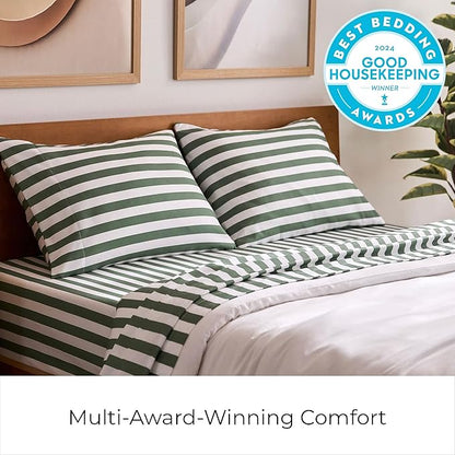 Mellanni King Sheets Set - 4 PC Iconic Collection Bedding - Hotel Luxury, Extra Soft, Cooling Bed Sheets - Wrinkle, Fade, Stain Resistant (King, Oxford Stripe Sage)