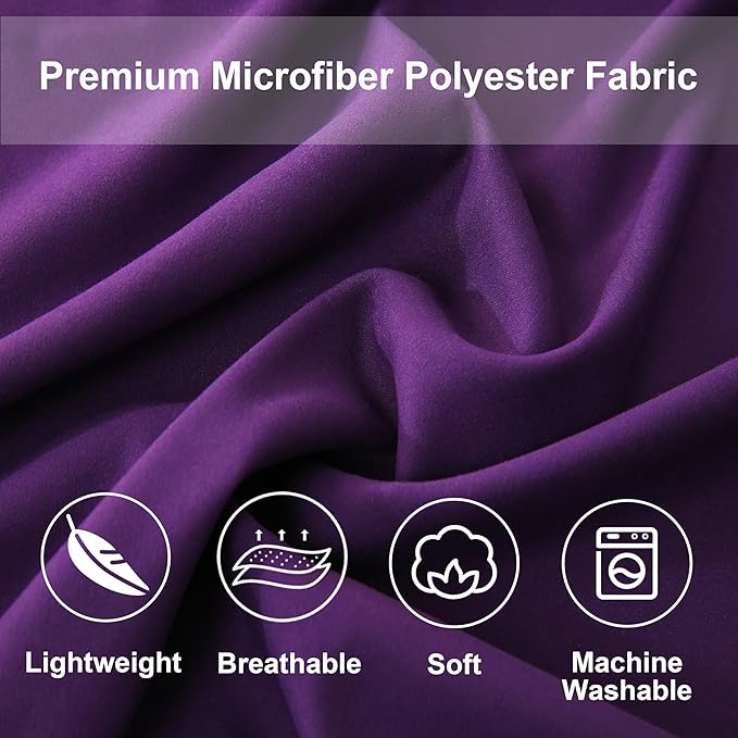 DOWNCOOL Queen Comforter Set, 7Pcs Bedding Sets Queen Dark Purple, All Season Down Alternative Bed in a Bag Queen with Comforter, Flat Sheet, Fitted Sheet, 2 Pillow Shams & 2 Pillowcases