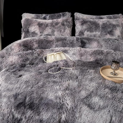 chovy Faux Fur Tie-Dyed Black Gray White Colorful Comforter Sets Queen - 3PC Bed Set Ultra Soft Plush Flannel Velvet Fluffy Fuzzy Bedding（Comforter x 1 Pillowcases x 2）