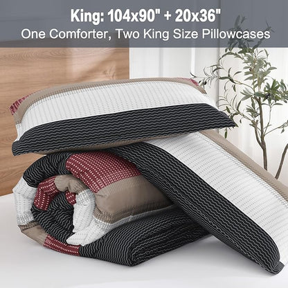 Litanika King Comforter Set Red Black - 3 Pieces Lightweight Fluffy Bedding Comforter Sets, All Season Down Alternative Comforter (1 Comforter, 2 Pillowcases)