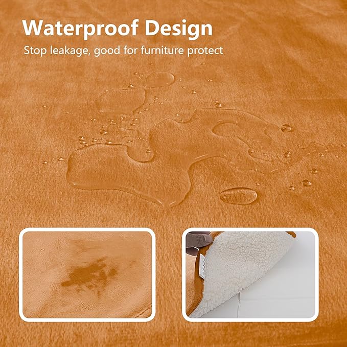 Waterproof Dog Blankets for Medium Dogs, Washable Pet Blanket for Indoor Cats, Plush Sherpa Puppy Throw Furniture Protector for Bed Couch Sofa(30"x40",M,Orange)