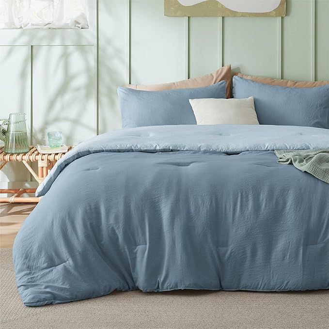 Bedsure California King Comforter Set, Mineral Blue Soft Prewashed Bedding for All Seasons, 3 Pieces GentleSoft™ Bed Set, 1 Lightweight Comforter (104"x96") and 2 Pillowcases (20"x36")