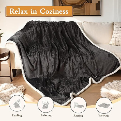 Electric Heated Blanket 62"x84" Twin Size Flannel & Sherpa - 4 Heat Settings & 10H Auto Shut Off for Safe Overnight Use, Fast Heating, Machine Washable for Bed, Couch, Office - Dark Gray