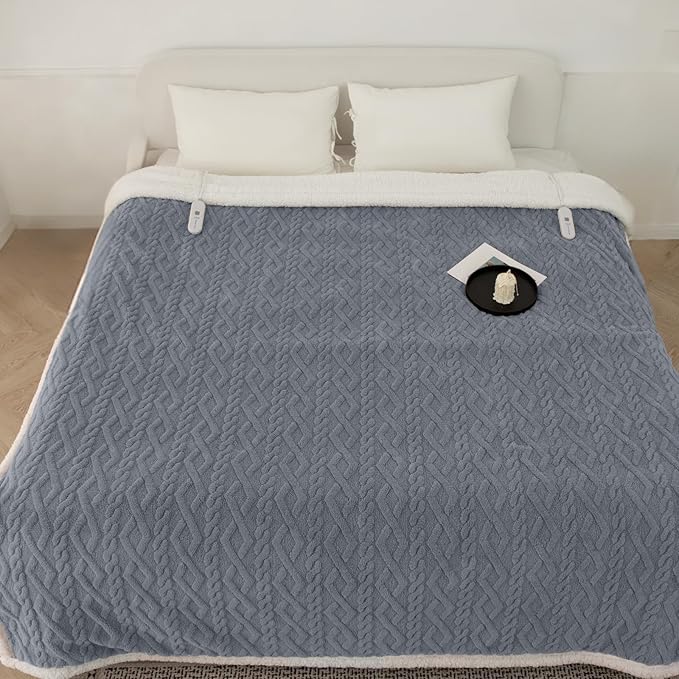 King Size Heated Blanket 100"X90" Blue - Soft Thick Warm Sherpa Electric Blanket for Winter with Dual Control, 5 Heating Levels & 10hrs Auto Off for Women, Overheating Protection for Bed