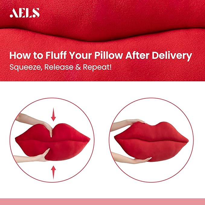AELS 3D Large Lips Throw Pillows, Soft Decorative Love Pillows, Velvet Cute Pillow, 24 x 12 inches for Couch, Sofa, Bed, Living Room, Bedroom, Red