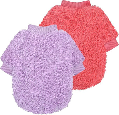 2 Pack Dog Sweaters Medium Size Dog, Fleece Sweaters for Small Dogs Girl, Winter Clothes French Bulldog Sweater, Warm Soft Puppy Sweatshirt Outfit for Toy Poodle Bichon, Pink+Purple, M