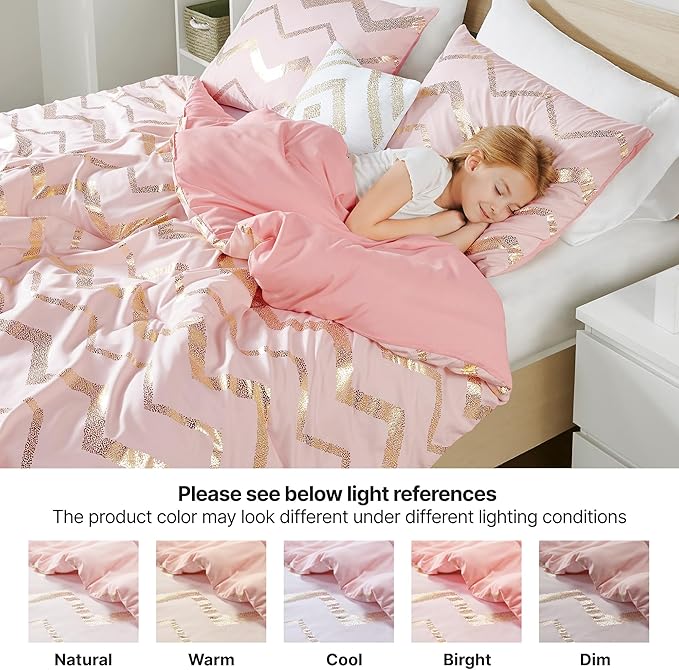 Codi Teen Girl Bedding, Comfy Girls Comforter Sets Full & Queen Size for Kids Bedroom, Pink and Gold, 4 Piece for Teenagers - All Seasons Warm