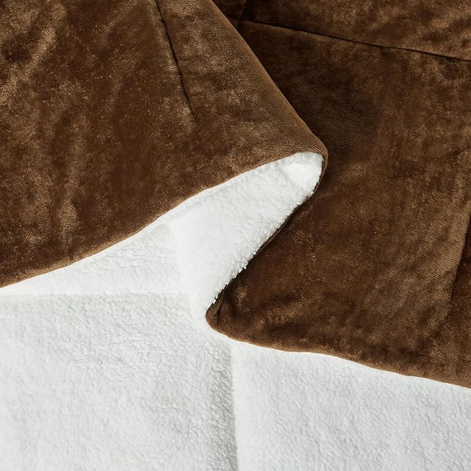 Amazon Basics Reversible Sherpa Comforter Set with Pillow Sham, Brown, Queen/Full