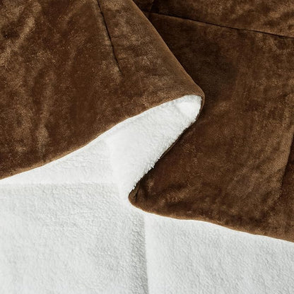 Amazon Basics Reversible Sherpa Comforter Set with Pillow Sham, Brown, Queen/Full