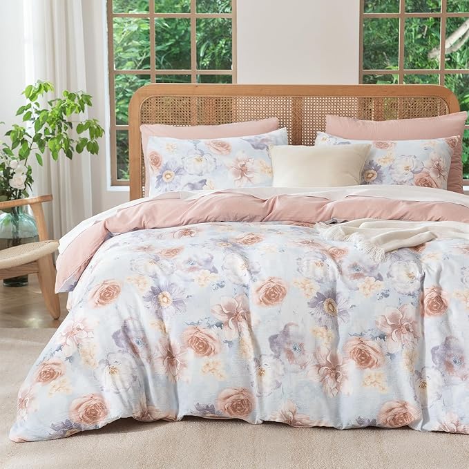 King Comforter Set Floral Soft Cute Floral Bedding Comforter Sets Garden Style Flower Print Botanical Flowers Comforter Set King for All Seasons 1 Comforter and 1 Pillowcases