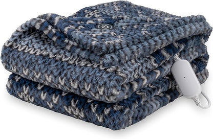 Berkshire Blanket Heated Throw Blanket, Grace Fur to Loftmink Reversible Electric Throw with 4 Heat Levels, Fast Heating Printed Throw for Couch and Bed, Auto Shut-Off Feature (50"x60")