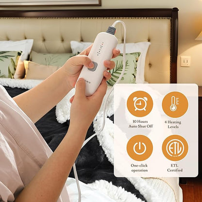 Electric Heated Blanket 62"x84" Twin Size Flannel & Sherpa - 4 Heat Settings & 10H Auto Shut Off for Safe Overnight Use, Fast Heating, Machine Washable for Bed, Couch, Office - Dark Gray