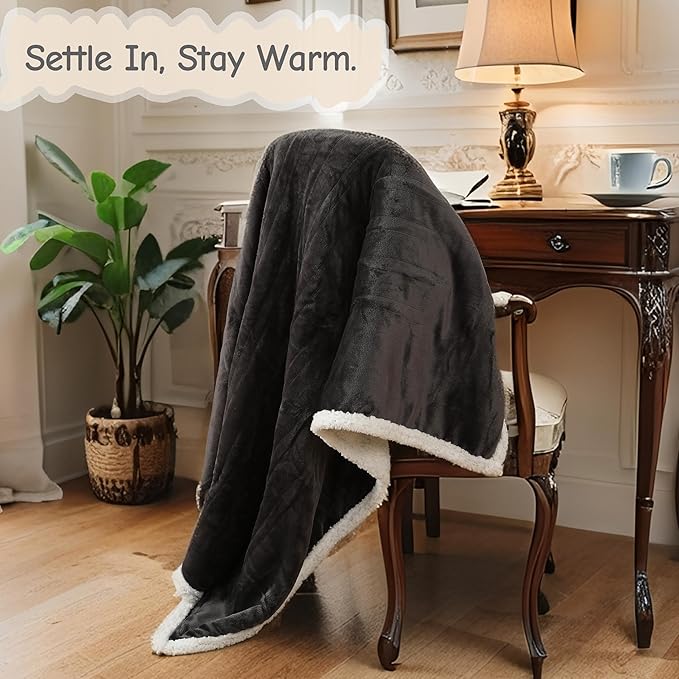 Electric Heated Blanket Throw Size 50"x60", Soft Flannel with Overheat Protection, 9 Adjustable Heat Settings & 10-Hour Auto-Off Timer, Fast Heating for Winter Comfort, Dark Gray