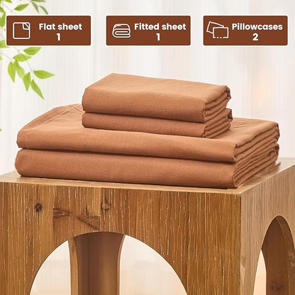 Bedlifes 100% French Pure Linen Sheets King Size Breathable and Cooling Flax Sheet Set Soft Durable and Moisture Wicking 16 Inch Deep Pocket-4 Piece(King,Brown)