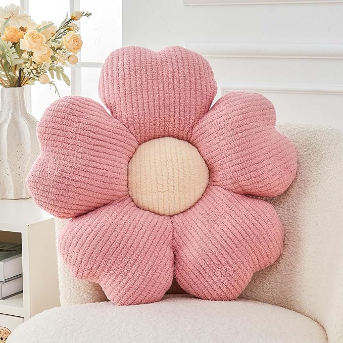 Flower Throw Pillow, Cute Flower Shaped Pillow Decorative Throw Pillow for Bed Couch, Soft Daisy Pillows Floor Seating Cushion Cushions (14.9 Inch Pink)