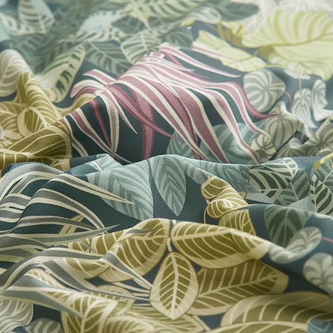 mixinni Queen Comforter Set Green Leaves, Soft Fluffy Botanical Floral Bedding Set for Women and Men, 1 Soft Microfiber Comforter and 2 Pillowcases for All Season-Queen Size
