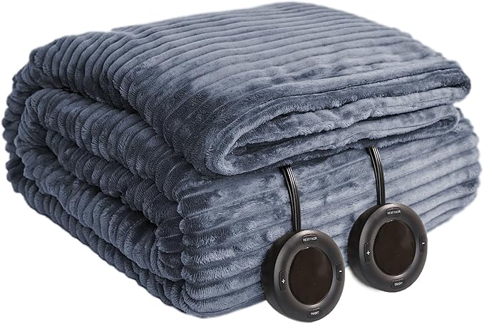 Heated Blanket Queen Size 84"x90",ETL Certification-10 Heating Levels Electric Blanket&1-10 Hour Auto Off,Heating Blanket with Dual Controller(Dark Blue)