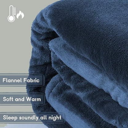 Heated Blanket Electric Throw Size 50''x60'' with 5 Heating Levels, 3 Hour Auto Shut Off, Machine Washable, Flannel & Sherpa Double-Sided Soft Warming Blanket for Couch, Bed, Office - Navy Blue