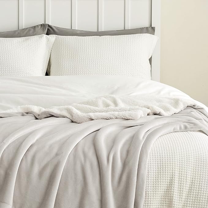 Bedsure GentleSoft Sherpa Fleece Blankets King Size for Bed - Thick and Warm Throw for Women and Men, Soft Fuzzy Plush King Blanket for Winter, Non-Heated, Linen, 108x90 Inches