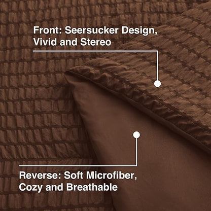 Love's cabin Seersucker Brown Twin XL Comforter Set, 5-Piece All Season Lightweight Bed in a Bag Bedding Set with Comforter, Flat Sheet, Fitted Sheet, Pillowcase and Sham | Soft, Breathable, Lightweight