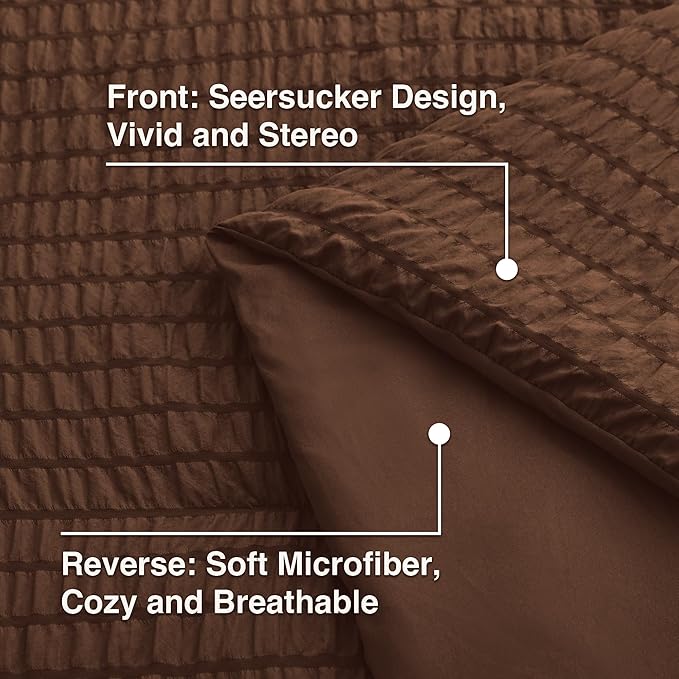 Love's cabin Seersucker Brown Full Comforter Set, 7-Piece All Season Lightweight Bed in a Bag Bedding Set with Comforter, Flat Sheet, Fitted Sheet, Pillowcases and Shams | Soft, Breathable, Lightweight