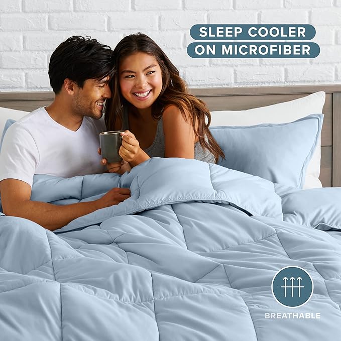 Bare Home Comforter Set - Full Size - Ultra-Soft - Goose Down Alternative - Premium 1800 Series - All Season Warmth (Full, Dusty Blue)