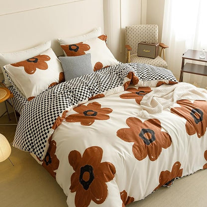Cottonight Pumpkin Sunflower Comforter Set Brown Twin Teen Girls Beige and Brown Floral Bedding Comforter Set Botanical Flowers Blanket Quilts Soft Breathable Cute Comforter