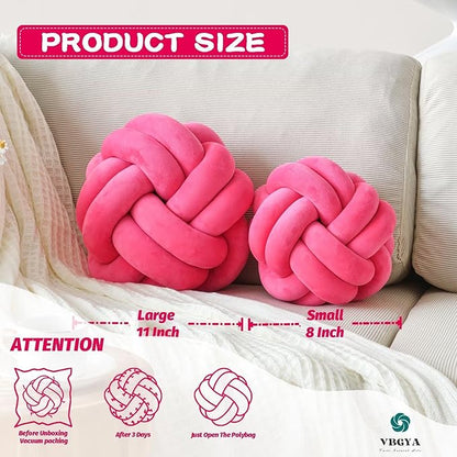 Round Knot Plush Cushion, 11 Inch Decorative Throw Pillows for Bedroom, Sofa, Couch - Modern Designs in Hot Pink