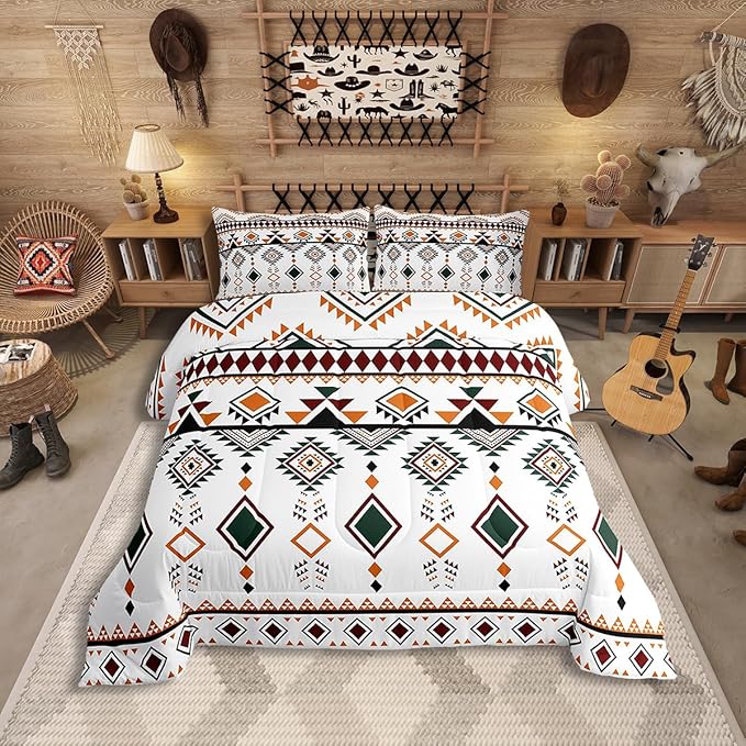 Erosebridal Rustic Western Comforter Set King Size, Bohemian Aztec Southwestern Bedding Set for Kids Boys Teens Adult Bedroom, Vintage American Native Duvet Insert Indian Exotic Geometric Quilt
