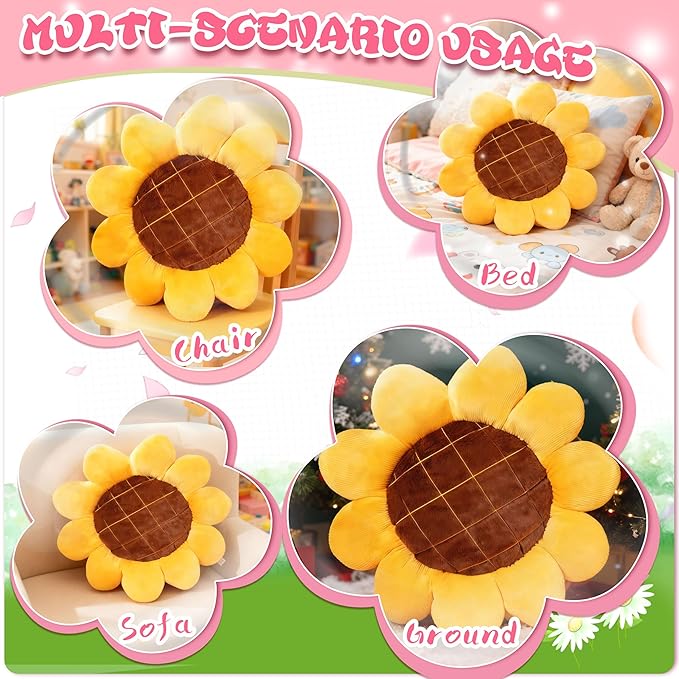 20 inch Sunflowers Shaped Pillow Flower Pillow Aesthetic Decor Soft Plush Pillows Floor Seat Cushion Pillows for Sofa Bed Chair Couch