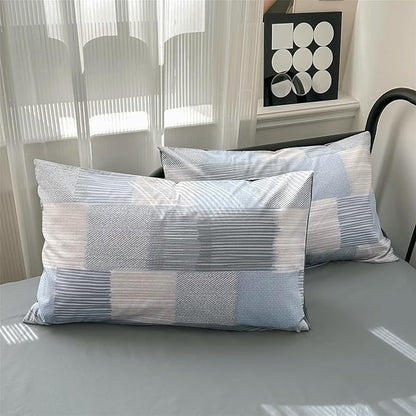 mixinni King Comforter Set Soft Aesthetic Blue Geometric Checkered Plaid Printed Bedding Comforter for Men Boys, 1 Soft Microfiber Reversible Comforter with 2 Pillowcases for All Seasons