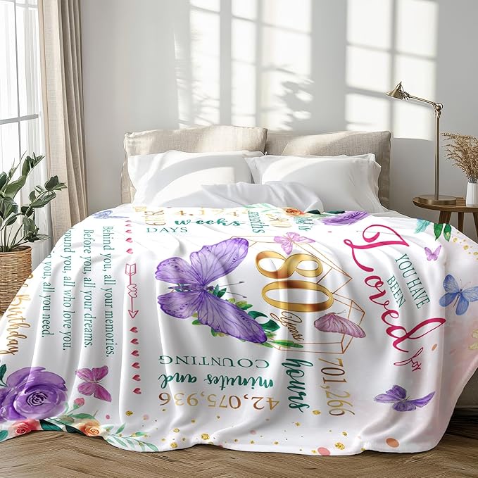ZWERIVP 80th Birthday Gifts for Women, Best Present for 80 Year Old Woman Birthday, 1946 Present for Women Mom, Happy 80yr Bday Gifts Ideas, 80th Woman Bday Decorations Throw Blanket 50"X60"