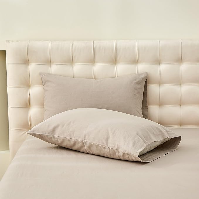 Simple&Opulence Belgian Linen Sheet Set Solid Color - 4 Pieces (1 Flat Sheet & 1 Fitted Sheet & 2 Pillowcases) Natural Flax Cotton Blend Soft Bedding Breathable Farmhouse - Khaki, King Size