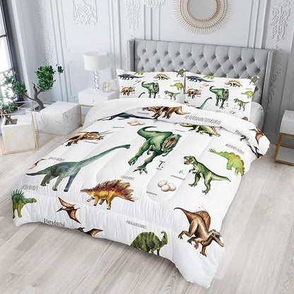 Dinosaur Comforter Set for Kids Teens and Adults Twin Size，Dinosaur Printed Quilt Set for Bedroom Soft Microfiber All Season Print Quilt Set with 1 Comforter and 2 Pillow Case