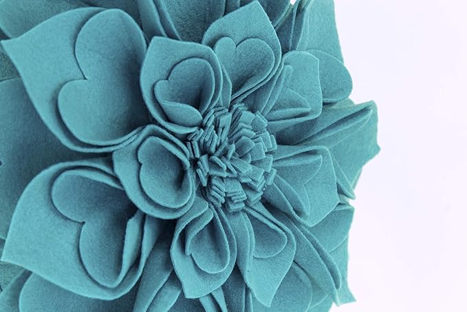 Fennco Styles Handmade 3D Heart-Shaped Petals Flower Decorative Filled Throw Pillow 13" Round - Teal Floral Pillow for Couch, Home Décor and Holiday, Housewarming Gift