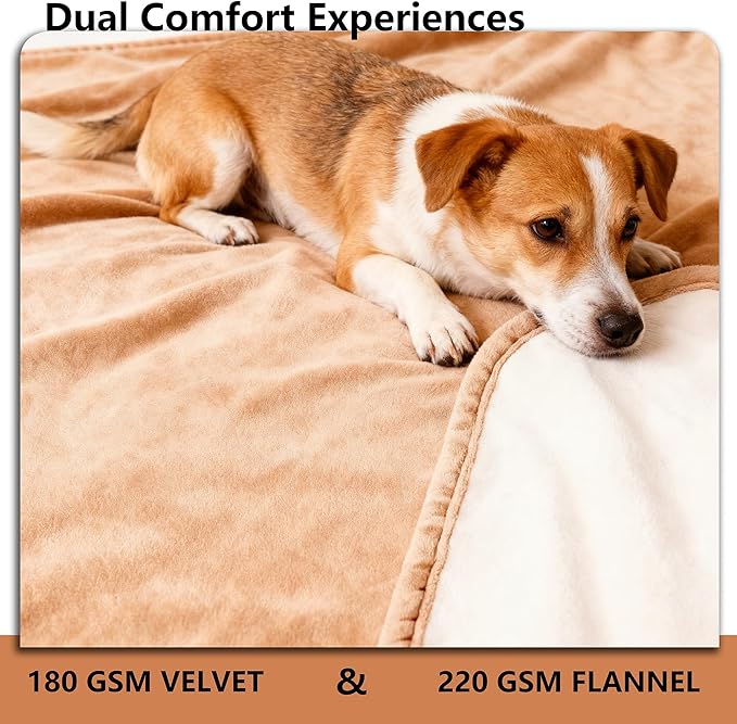 Waterproof Blanket for Couch, Leak Proof Dog Bed Blankets Reversible, Pet Throw Sofa Furniture Protector Machine Washable-52 x82,Orange+Cream