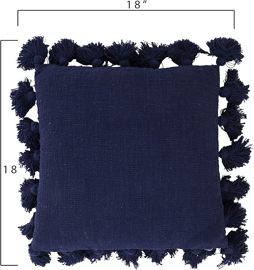 Creative Co-Op Navy Blue Square Cotton Pillow with Tassels